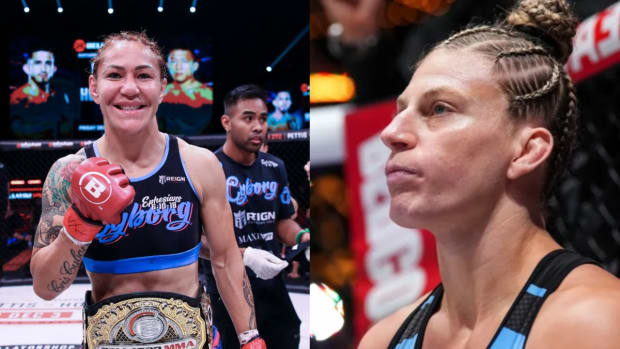 Bellator women's featherweight champion Cris Cyborg and former PFL champion Kayla Harrison.